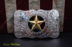 WESTERN COWBOY LONG HUGE SLIVER GLOD TEXAS RANGER STAR RODEO TROPHY BELT BUCKLE