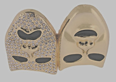 Skull Belt Buckle Halloween Party Cosplay Costume Gold Metal Bling Rhinestones