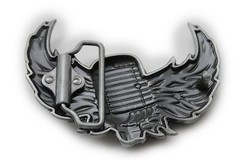 Men Women Silver Buckle Western Hip Hop Radio Music Microphone Fire Wings Rocker