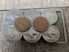 Vintage Indian Head Penny & Buffalo Nickel Belt Buckle Signed JP