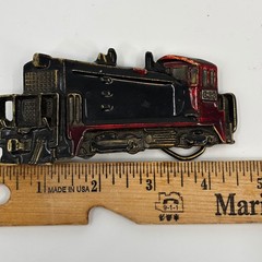 The Great American Buckle Co Belt Buckle Mens Black Red Train Engine 1980 USA