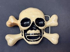 Skull And Crossbones – Silver & Black Enameled Cutout Belt Buckle By Fl&R