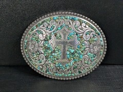 Blazin Roxx Belt Buckle Oval Cross Turquoise Belt Buckle Nocona