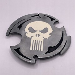 PUNISHER THROWING STAR BELT BUCKLE Silver Tone PEWTER Black And White Enamel