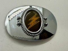 Lightning Bolt Strike Electric Shock Flash Cabochon On Reflective Belt Buckle