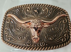 Longhorn Western Attitude Belt Buckle – Copper 4&Prime; x 2-5/8&Prime;