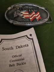 South Dakota Belt Buckle Centennial 1989 Collector METAL Man Cave Patina GIFT