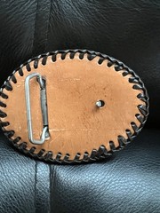 Vintage Hand Tooled Leather Horse Belt Buckle Western Oval Cowboy Foal Mare