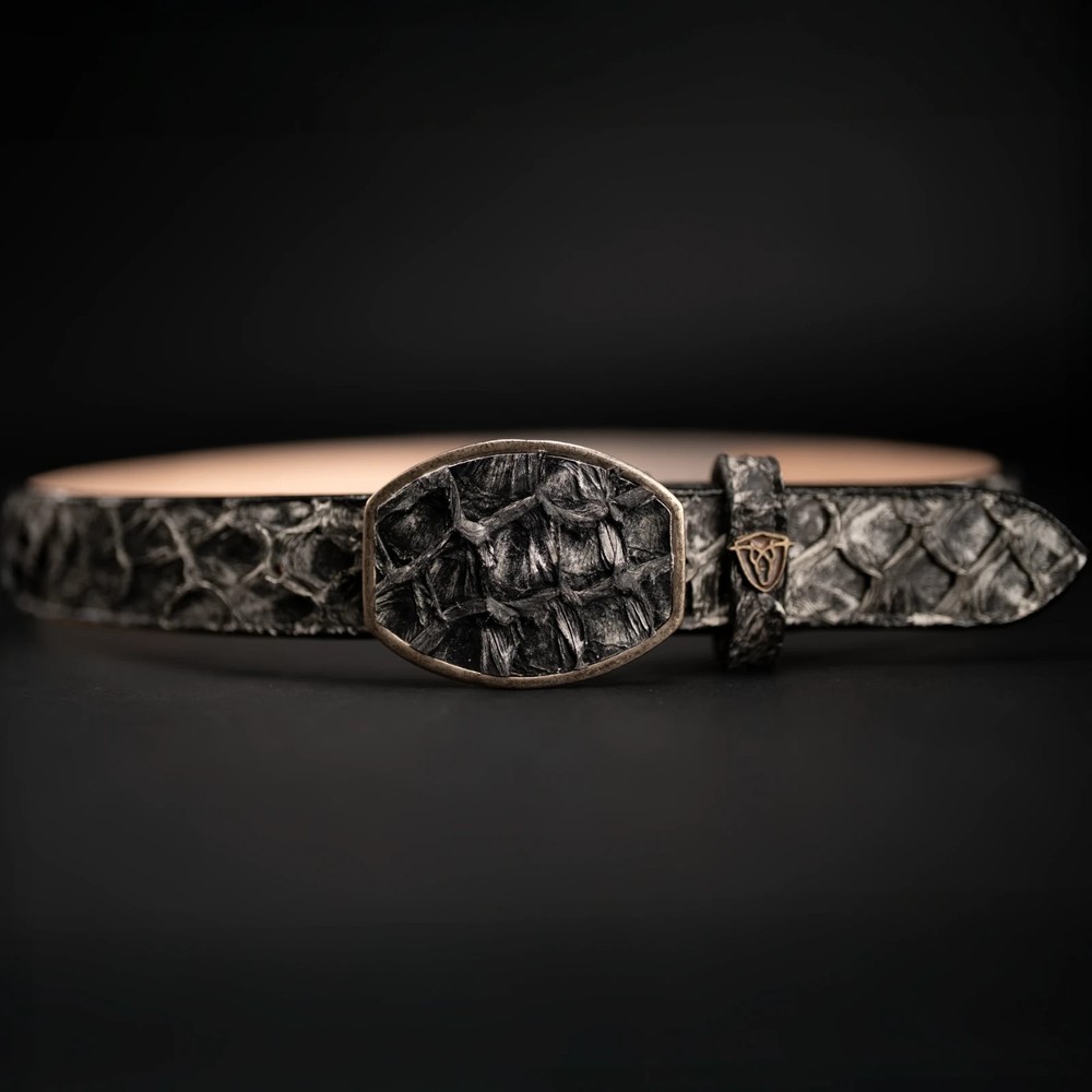 Genuine Exotic Pirarucu Monster Fish Western Belt with Removable Buckle – Rustic