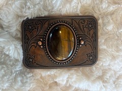 Bronze Tigers Eye Belt Buckle Antique Gold Silver Western Cowboy Style