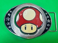 Nintendo Super Mario Bros Game Spinning Mushroom Reversible Novelty Belt Buckle