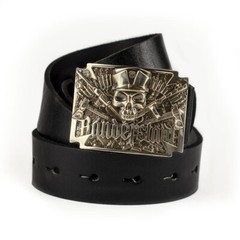 German silver belt buckle Banderstadt, Artistic sculptural fighting skull buckle