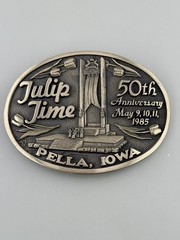 Tulip Time 1985 Iowa 50th Anniversary Solid Brass Belt Buckle Limited Edition