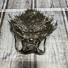 Silver Plated Asian Chinese Dragon Head Metal Belt Buckle Bejeweled