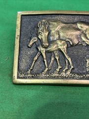 BTS Solid Brass Horse and Foal Belt Buckle Made in USA 1978 Vintage Western
