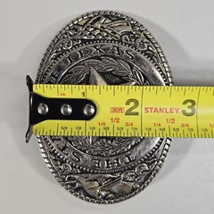 Texas State Seal Silver-Tone and Black Belt Buckle 3 3/4&Prime; x 2 3/4&Prime;