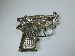 Silver Metal Belt Buckle Western Cowboys Rhinestone Bling Pistol Style