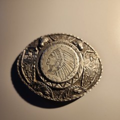 Men&rsquo;s Silver Metal Oval Western Belt Buckle Native American Chief, Fits 1.5&Prime;