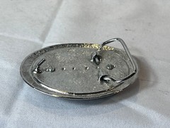 Vtg Western Style Belt Buckle Silvertone And Polished Flat Multicolor Stone