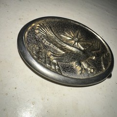 VINTAGE BELT BUCKLE Majestic Eagle Sun Trees Star Jewel Flying Oval Metal USA