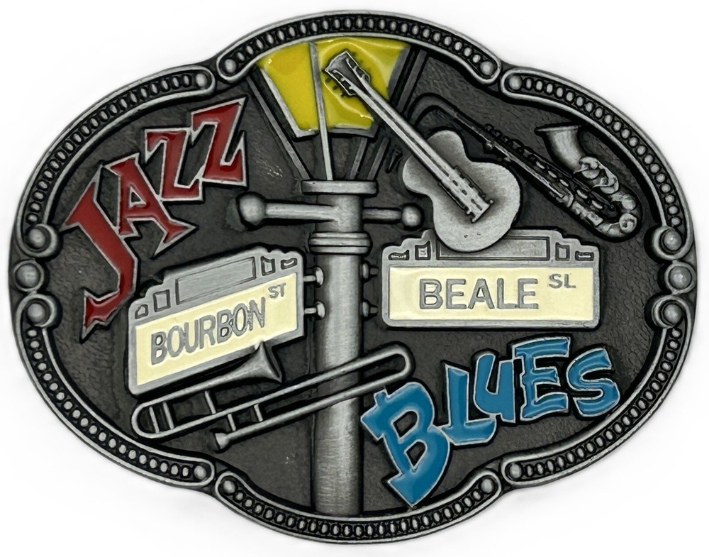 New Orleans Jazz Blues Music Bourbon St Beale St Enameled Belt Buckle New