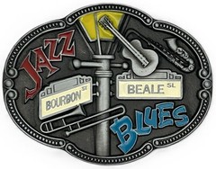 New Orleans Jazz Blues Music Bourbon St Beale St Enameled Belt Buckle New