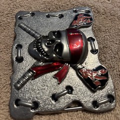 Raised Pirate Skull in Red Bandana Swords Gothic Punk Biker Vibe Belt Buckle