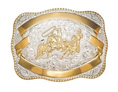 Crumrine Western Belt Buckle Team Roper Rodeo Silver Bronze C04198