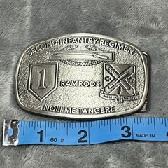 2nd Infantry Regiment Ramrods Belt Buckle Silver Tone 3.5×2.5 Inches Military GI