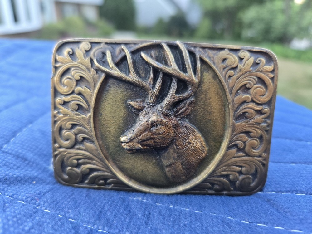 Vintage 1993 Bergamot F-76 Deer Belt Buckle in Gold Bronze Tones Made in USA
