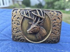 Vintage 1993 Bergamot F-76 Deer Belt Buckle in Gold Bronze Tones Made in USA