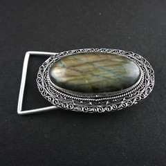 Natural Labradorite Gemstone Handmade 925 Sterling Silver Vintage Belt Buckle