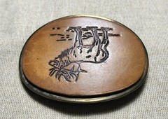 Vintage Elk Leather Belt Buckle Western Wildlife Oval Brown Brass USA