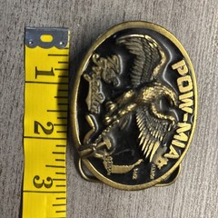Military Belt Buckle POW MIA Eagle Great American #1822 USA Black Gold Vintage
