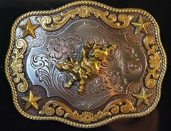 Nocona Belt Buckle BULL RIDER Gold & Silver Tone M & F Western cowboy 3798702