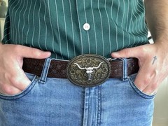 Wojgzon Western Cowboy Cowgirl Belt for Men Fit 31&Prime;-35&Prime; Waist, Dark Brown-a