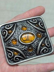 vintage style WESTERN belt buckle METAL native american indian COWBOY faux stone