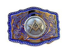 Masonic Symbols Belt Buckle Western Style Blue and Gold (W167)