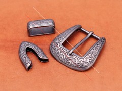 30mm Western Engraved Silver Equestrian Tack Bridle/Halter Belt Buckle 3pc Set