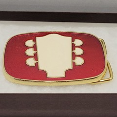 Vintage Headstock Belt Buckle TNN Red Enamel Gold Tone Retro Guitar Country 80s