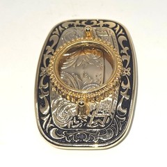 Vintage Western Blank Floral Scroll Belt Buckle Gold Silver Tone Black Enamel