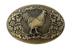Engraved Rooster Belt Buckle Brass Plated Metal Western Cowboy 1.5 Inch