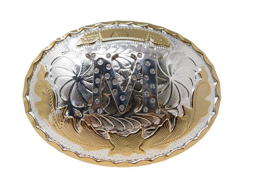 Belt Buckle Dimond Letter M Cowboy Sliver,Gold,Metal