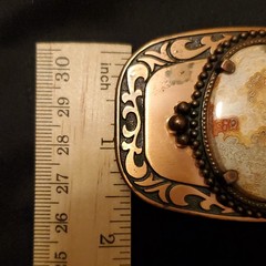 Men&rsquo;s Western Metal Belt Buckle Gold/Black Scroll Pattern Stone Inlay 1.5&Prime;