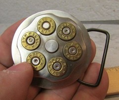 Alaska Hand Made 44 magnum Bullet spinning center Belt Buckle, belt size 1.5 in