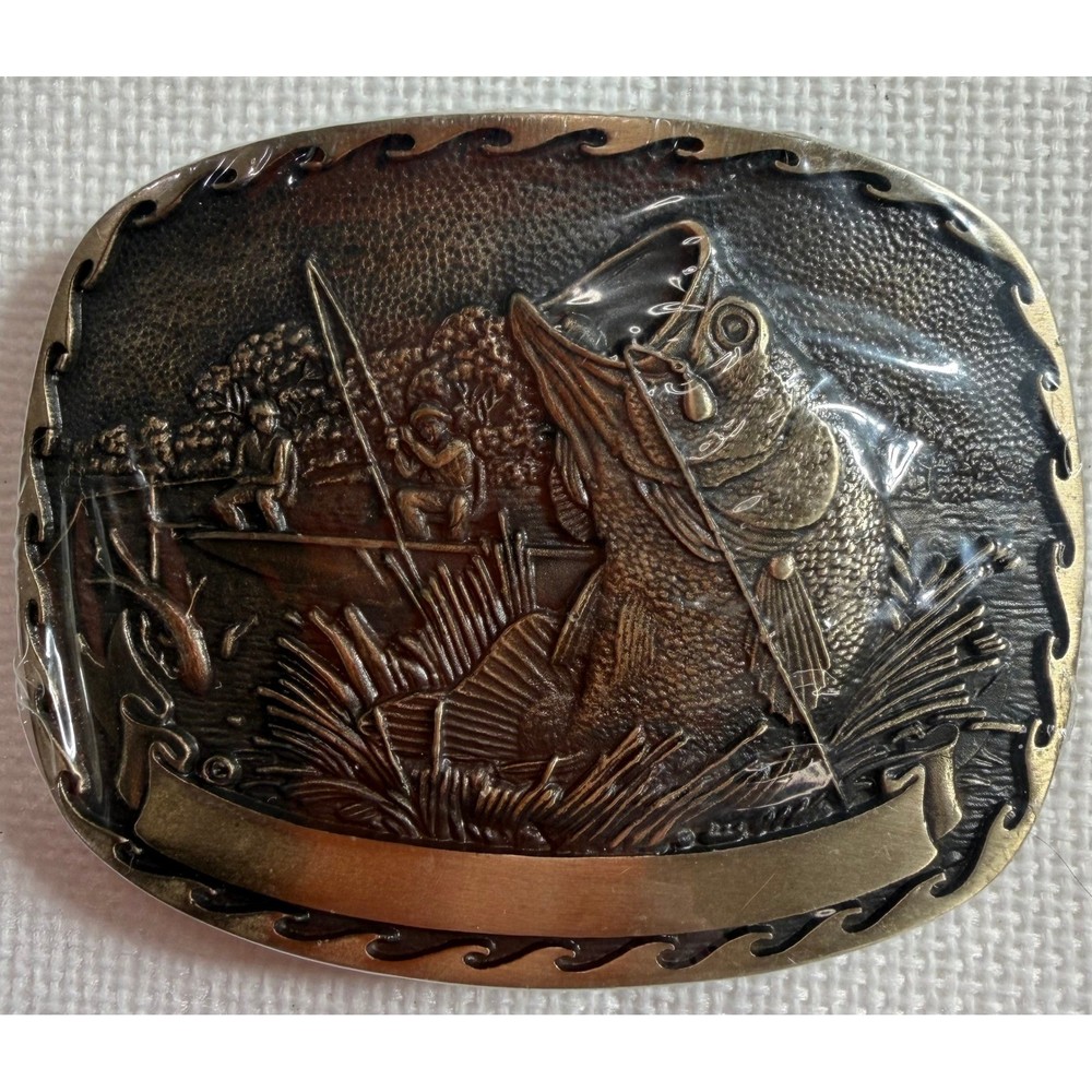 Vintage Design Medals Inc Solid Brass Bass Fishing Belt Buckle Norman OK NB013
