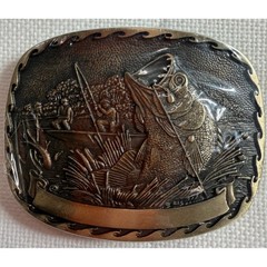 Vintage Design Medals Inc Solid Brass Bass Fishing Belt Buckle Norman OK NB013