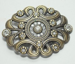 Cool Oval Brass Bling Belt Buckle w/ Crystals 3.5&Prime; x 2.5&Prime; Fits 1-1/2&Prime; wide belt
