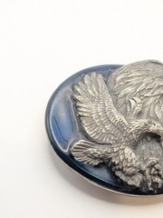 Vtg Eagle Blue Enamel Inlay Belt Buckle Pewter 3D Design Siskiyou 1990