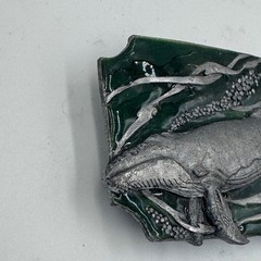 Vintage Humpback Whale Belt Buckle Green Enamel Silver Tone Nautical Marine Life